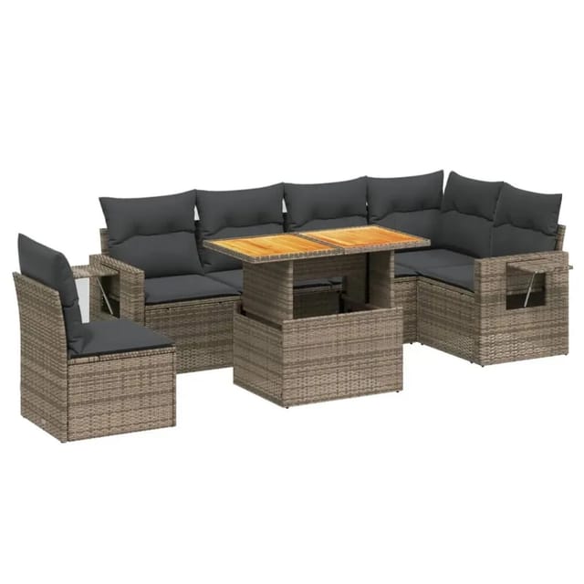 vidaXL 7-Tlg Garten-Sofagarnitur mit Kissen Grau Poly Rattan 3271781