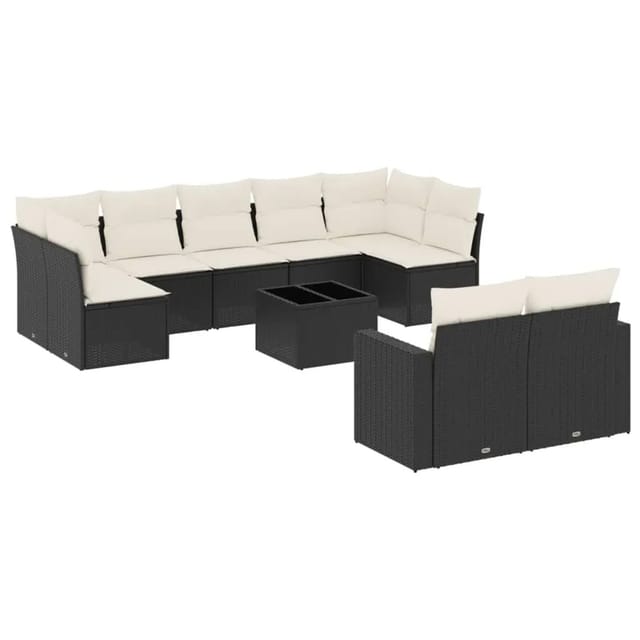 vidaXL 10-Tlg Garten-Sofagarnitur mit Kissen Schwarz Poly Rattan 3219416