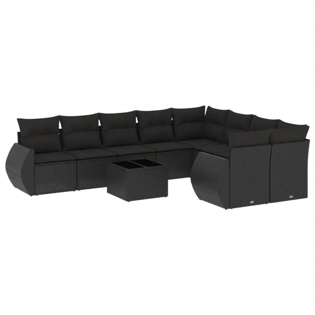 vidaXL 10-Tlg Garten-Sofagarnitur mit Kissen Schwarz Poly Rattan 3254182