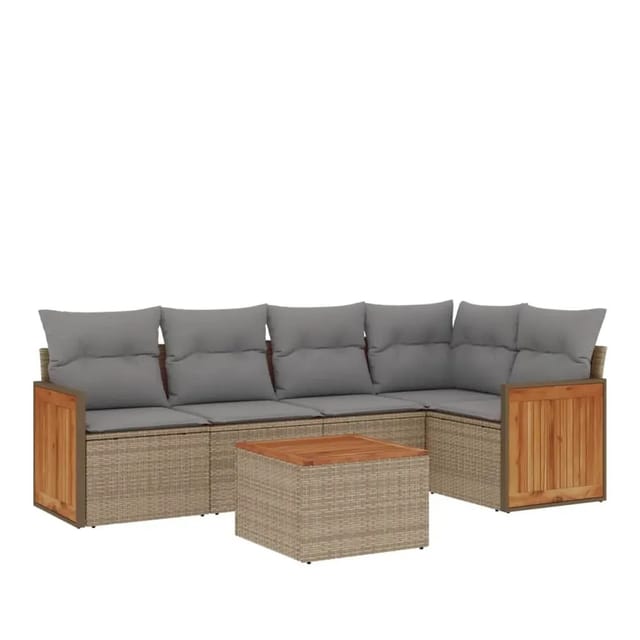 vidaXL 6-Tlg Garten-Sofagarnitur mit Kissen Beige Poly Rattan 3260036