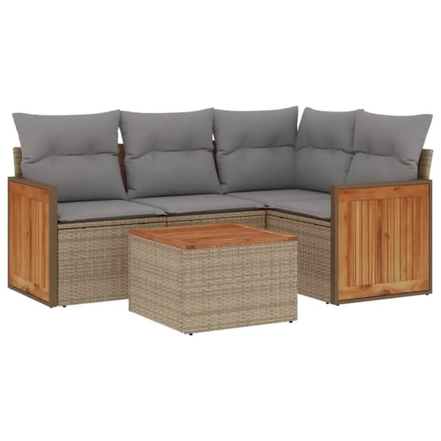 vidaXL 5-Tlg Garten-Sofagarnitur mit Kissen Beige Poly Rattan 3260022