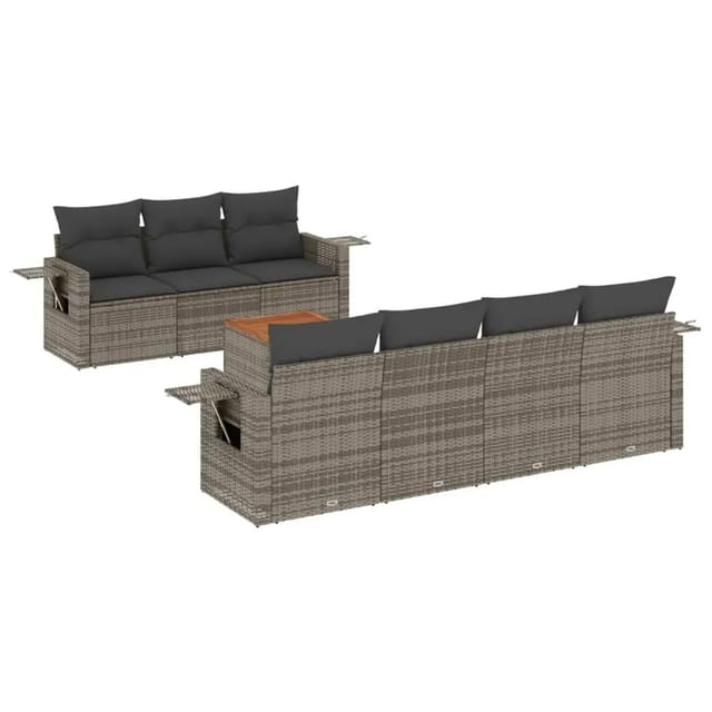 vidaXL 8-Tlg Garten-Sofagarnitur mit Kissen Grau Poly Rattan 3256802