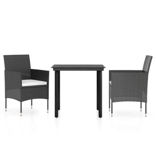 vidaXL 3-Tlg Garten-Essgruppe mit Kissen Schwarz 3099281