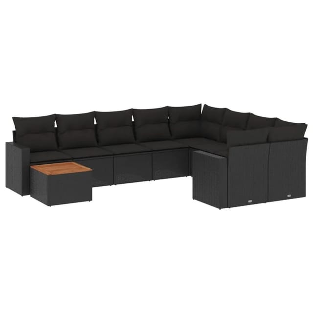 vidaXL 10-Tlg Garten-Sofagarnitur mit Kissen Schwarz Poly Rattan 3256615