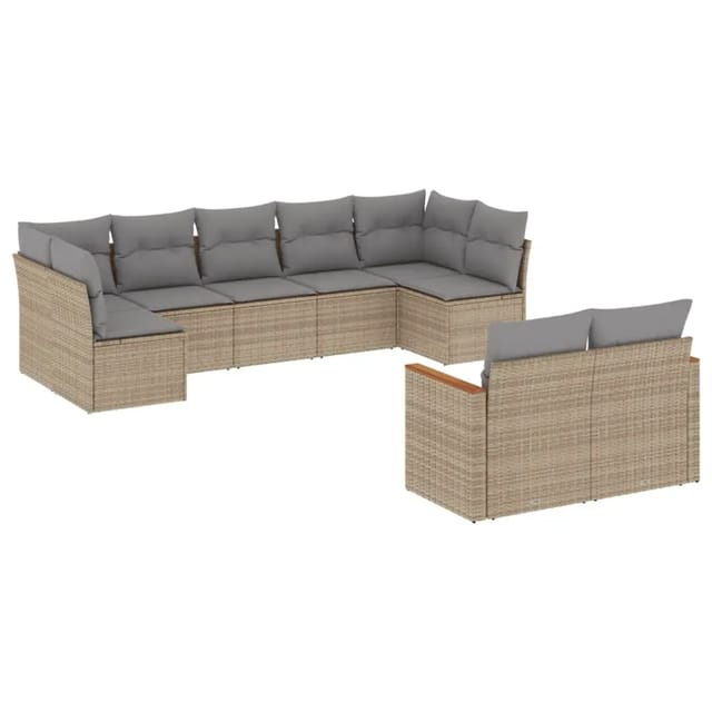 vidaXL 9-Tlg Garten-Sofagarnitur mit Kissen Beige Poly Rattan 3258692