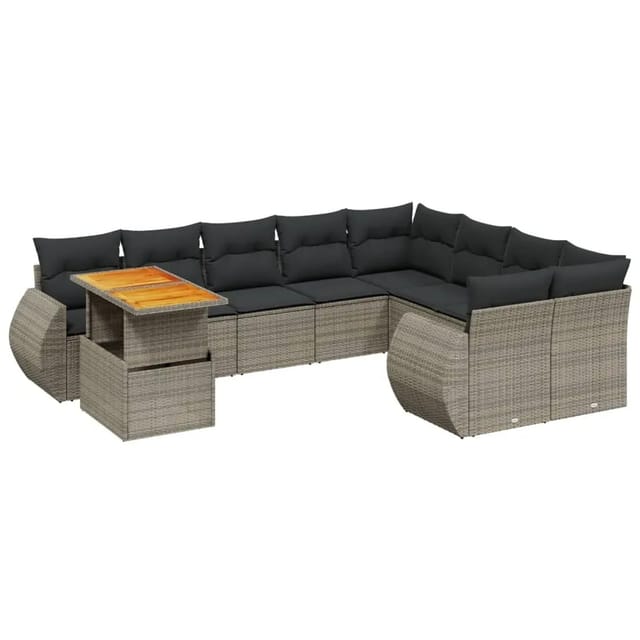 vidaXL 10-Tlg Garten-Sofagarnitur mit Kissen Grau Poly Rattan 3272362