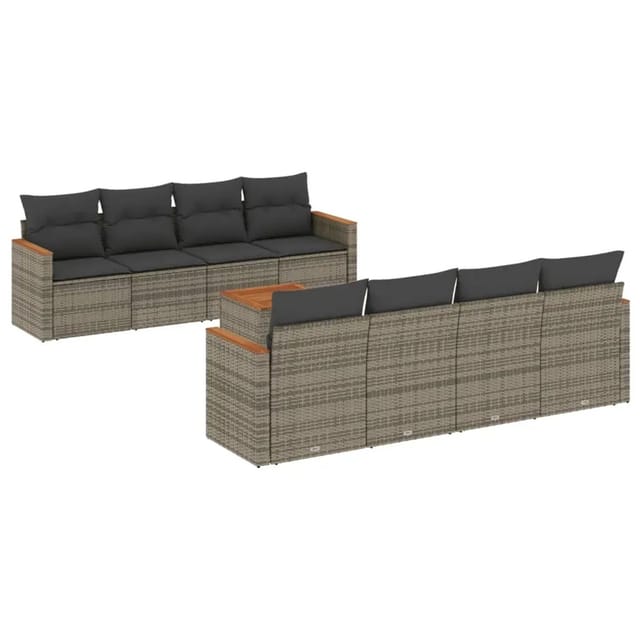 vidaXL 9-Tlg Garten-Sofagarnitur mit Kissen Grau Poly Rattan 3258224