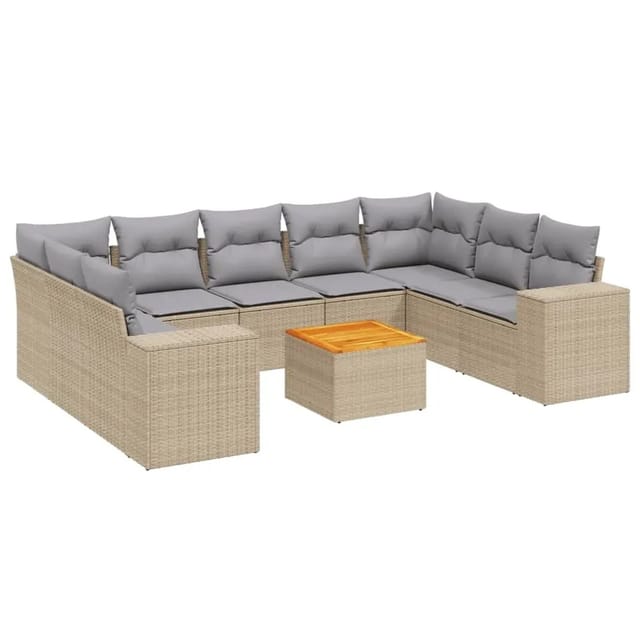 vidaXL 10-Tlg Garten-Sofagarnitur mit Kissen Beige Poly Rattan 3257921