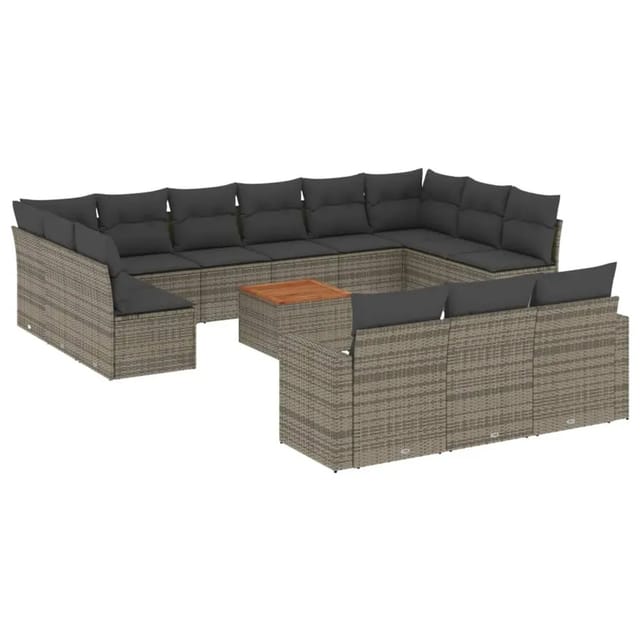 vidaXL 14-Tlg Garten-Sofagarnitur mit Kissen Grau Poly Rattan 3256697