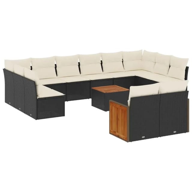 vidaXL 13-Tlg Garten-Sofagarnitur mit Kissen Schwarz Poly Rattan 3228128