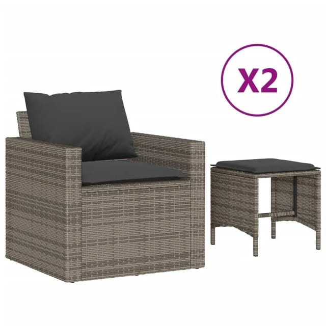 vidaXL 4-Tlg Garten-Sofagarnitur mit Kissen Grau Poly Rattan 366361