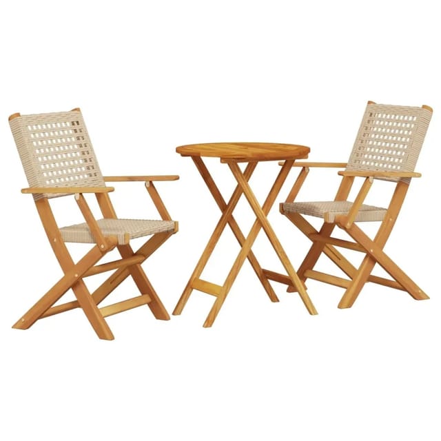 vidaXL 3-Tlg Bistro-Set Beige Poly Rattan und Massivholz 3281792