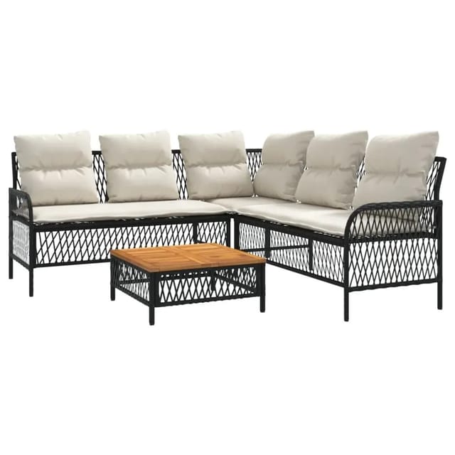vidaXL 2-Tlg Garten-Sofagarnitur mit Auflagen Schwarz Poly Rattan 368733