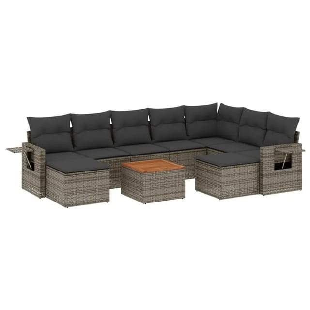 vidaXL 10-Tlg Garten-Sofagarnitur mit Kissen Grau Poly Rattan 3257180