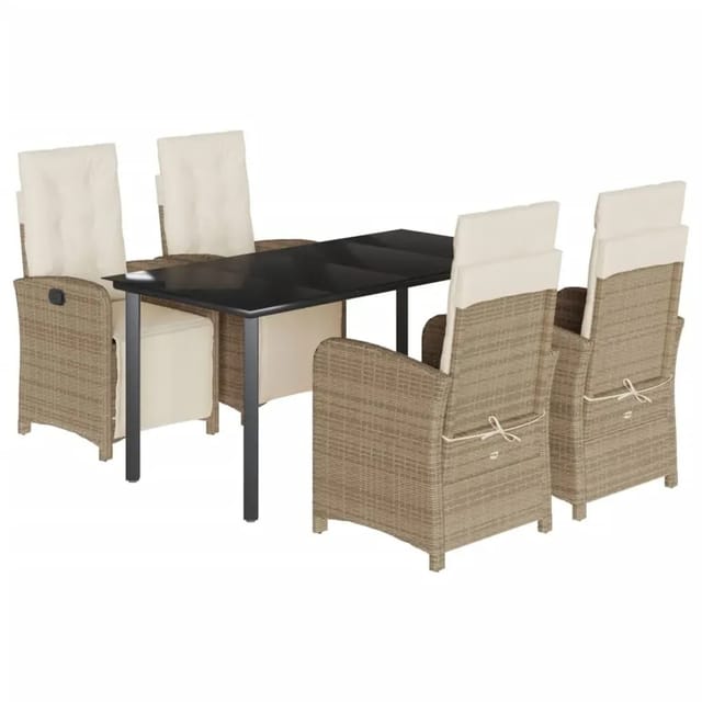 vidaXL 5-Tlg Garten-Essgruppe mit Kissen Beige Poly Rattan 3212580