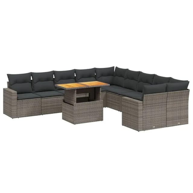 vidaXL 11-Tlg Garten-Sofagarnitur mit Kissen Grau Poly Rattan 3271508