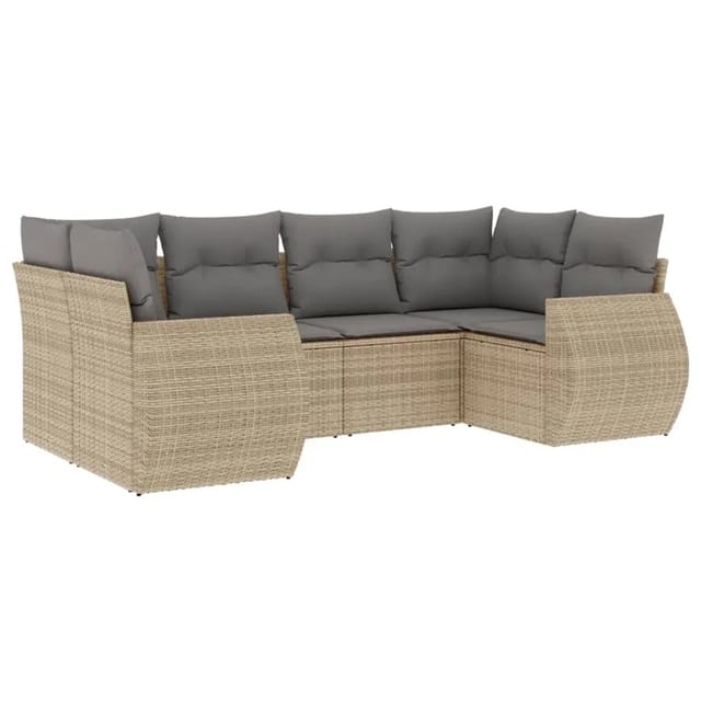 vidaXL 6-Tlg Garten-Sofagarnitur mit Kissen Beige Poly Rattan 3254116