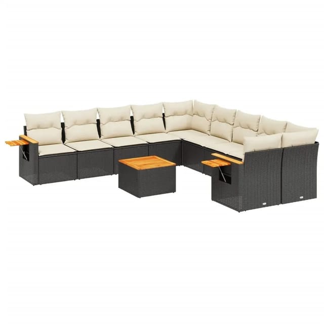 vidaXL 11-Tlg Garten-Sofagarnitur mit Kissen Schwarz Poly Rattan 3259599