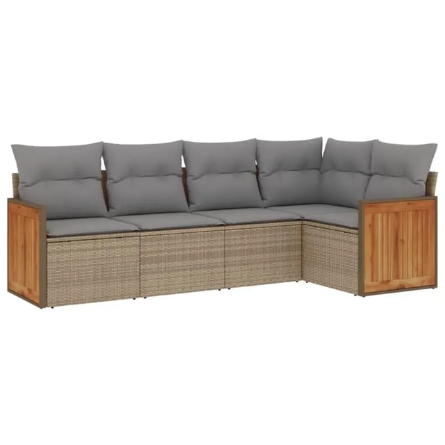 vidaXL 5-Tlg Garten-Sofagarnitur mit Kissen Beige Poly Rattan 3227627
