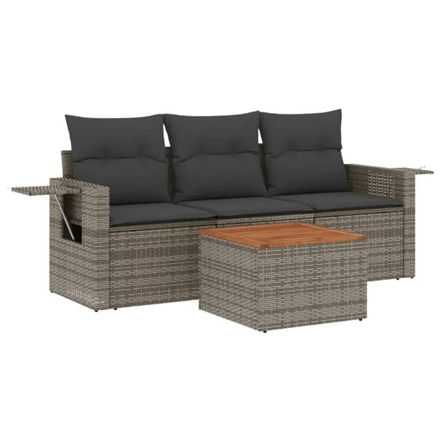vidaXL 4-Tlg Garten-Sofagarnitur mit Kissen Grau Poly Rattan 3256767