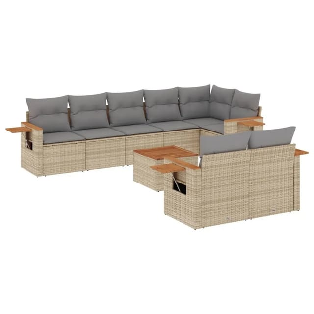 vidaXL 9-Tlg Garten-Sofagarnitur mit Kissen Grau Poly Rattan 3226998