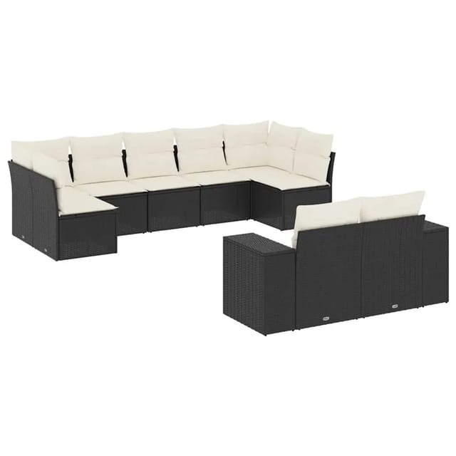 vidaXL 9-Tlg Garten-Sofagarnitur mit Kissen Schwarz Poly Rattan 3255353
