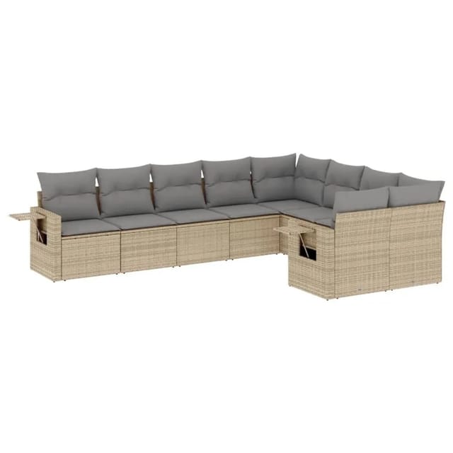 vidaXL 9-Tlg Garten-Sofagarnitur mit Kissen Beige Poly Rattan 3252976