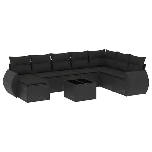 vidaXL 9-Tlg Garten-Sofagarnitur mit Kissen Schwarz Poly Rattan 3254102