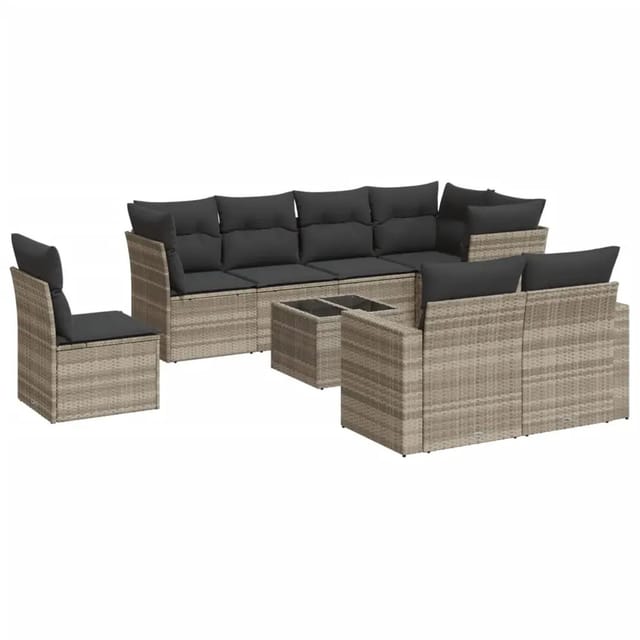 vidaXL 9-Tlg Garten-Sofagarnitur mit Kissen Hellgrau Poly Rattan 3219242
