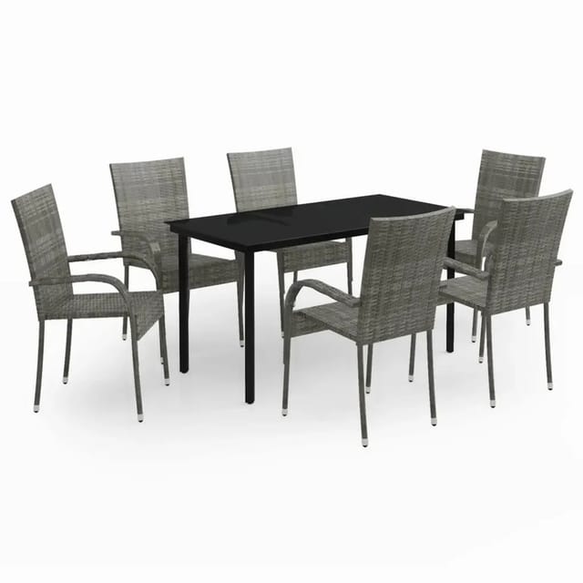 vidaXL 7-Tlg Garten-Essgruppe Grau und Schwarz 3099392