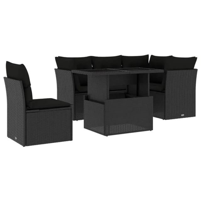 vidaXL 6-Tlg Garten-Sofagarnitur mit Kissen Schwarz Poly Rattan 3266585