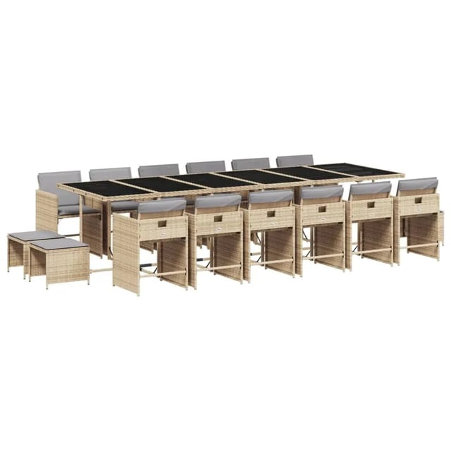 vidaXL 17-Tlg Garten-Essgruppe mit Kissen Beigemischung Poly Rattan 3211188