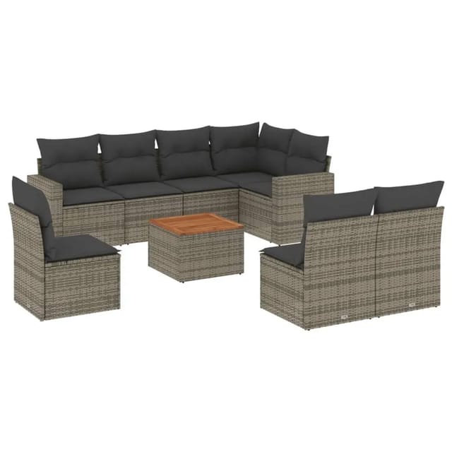 vidaXL 9-Tlg Garten-Sofagarnitur mit Kissen Grau Poly Rattan 3256494