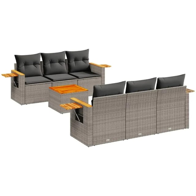 vidaXL 7-Tlg Garten-Sofagarnitur mit Kissen Grau Poly Rattan 3226634