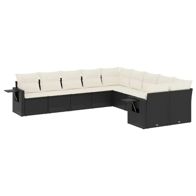 vidaXL 10-Tlg Garten-Sofagarnitur mit Kissen Schwarz Poly Rattan 3253043