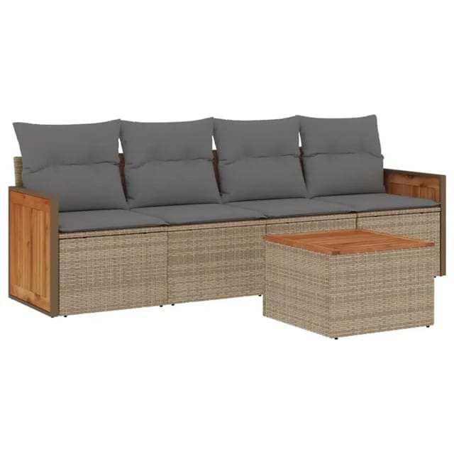 vidaXL 5-Tlg Garten-Sofagarnitur mit Kissen Beige Poly Rattan 3259861