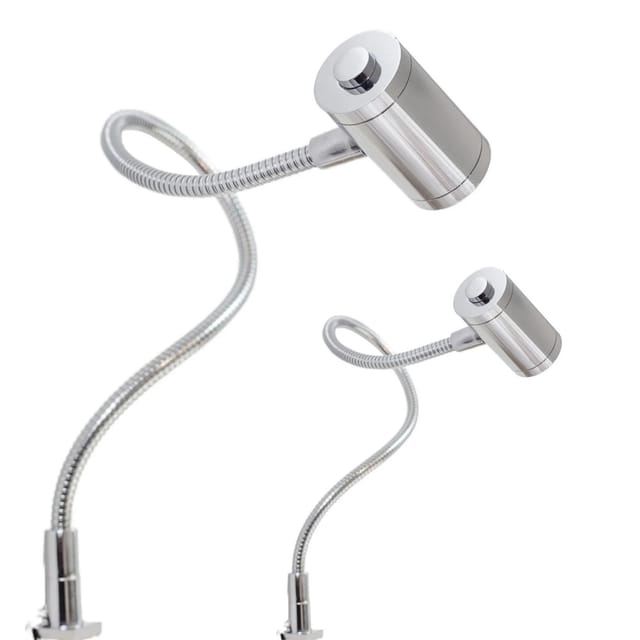 kalb LED Bettleuchte Silbergrau 3W Warmweiß Leseleuchte Aufbauleuchte Nachttischlampe 2er Set Chrom
