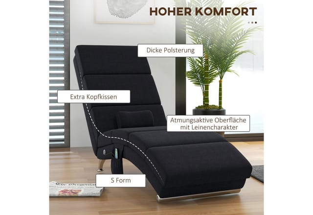 HOMCOM Relaxliege mit Massagefunktion Polyester Stahl 168L x 56B x 84H cm Schwarz
