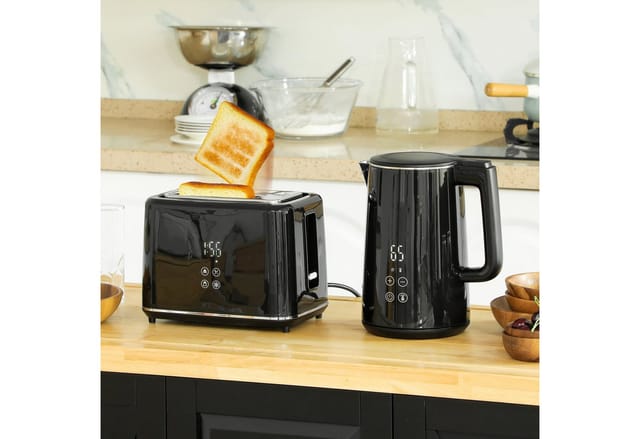HOMCOM Wasserkocher-Toaster-Set Kunststoff Edelstahl 21,5L x 15,5B x 25,1H cm Schwarz