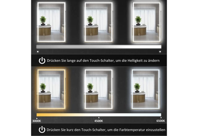 HOMCOM Badezimmerspiegel Glas 70L x 50B x 4H cm Silber