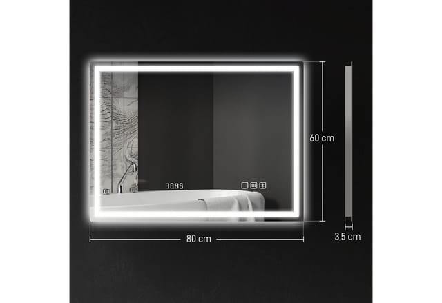 HOMCOM Badezimmerspiegel Gehärtetes Glas 80L x 60B x 3,5H cm Silber