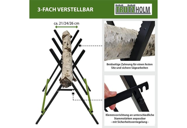 TRUTZHOLM Holzsägebock Klappbar Stahl Pulverbeschichtet 100 kg Traglast Schwarz Grün