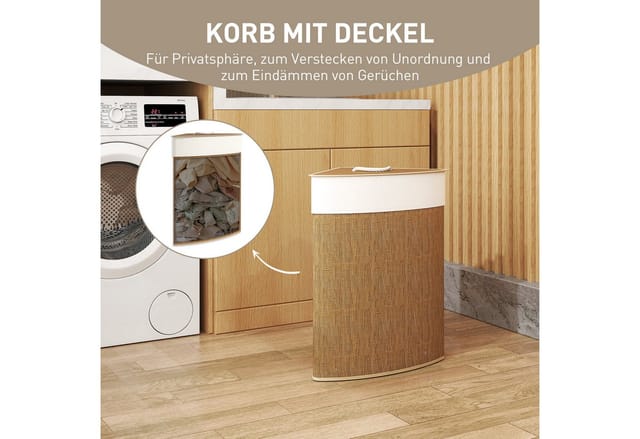 HOMCOM Wäschekorb Bambus 35L x 35B x 60H cm Braun
