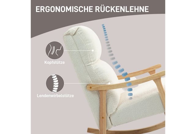 HOMCOM Schaukelstuhl Polyester Schaumstoff 65L x 90B x 98H cm Cremeweiß