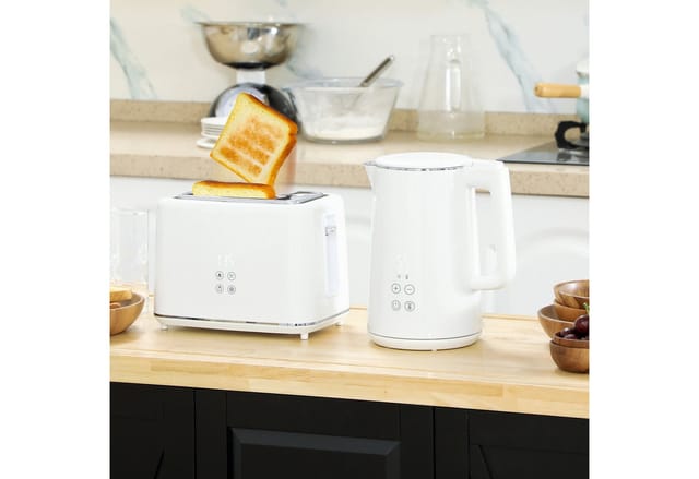 HOMCOM Wasserkocher-Toaster-Set Kunststoff Edelstahl 21,5L x 15,5B x 25,1H cm Weiß
