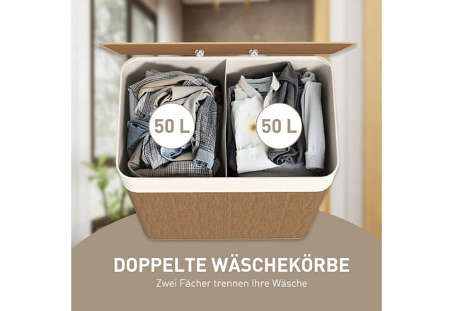 HOMCOM Wäschekorb Bambus 52L x 32B x 63H cm Braun