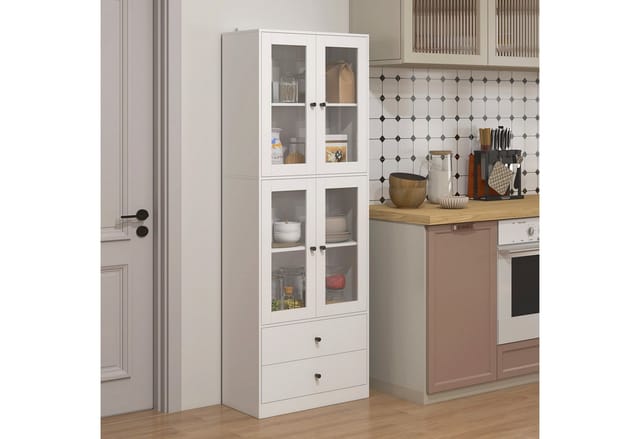 HOMCOM Küchenschrank Spanplatte Glas 59L x 30B x 170H cm Weiß