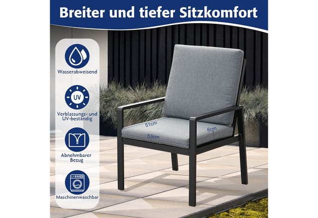 MeXo 6 St Aluminium Gartenmöbel Esstischstuhl Schwarz