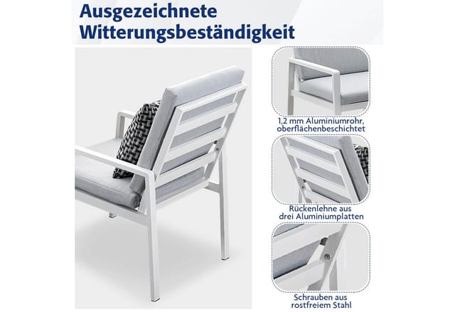 MeXo Aluminium Balkonmöbel Set Sitzgruppe Kleiner Balkon Weiß