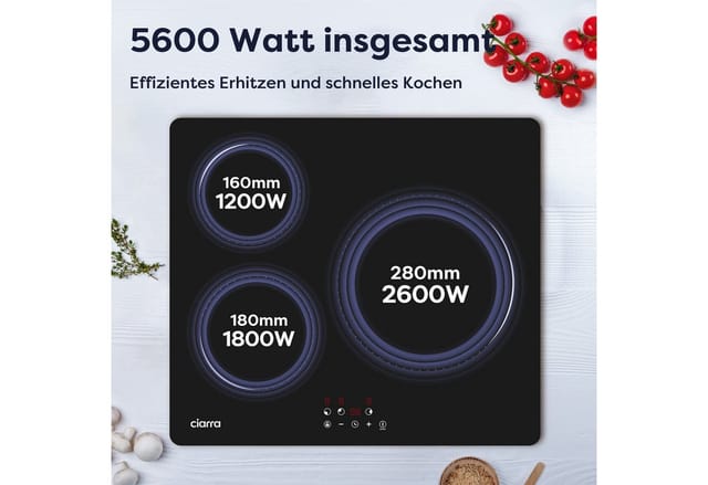 CIARRA Induktionskochfeld 60 cm 3 Kochfelder Einbau-Induktion VM3BIH-C